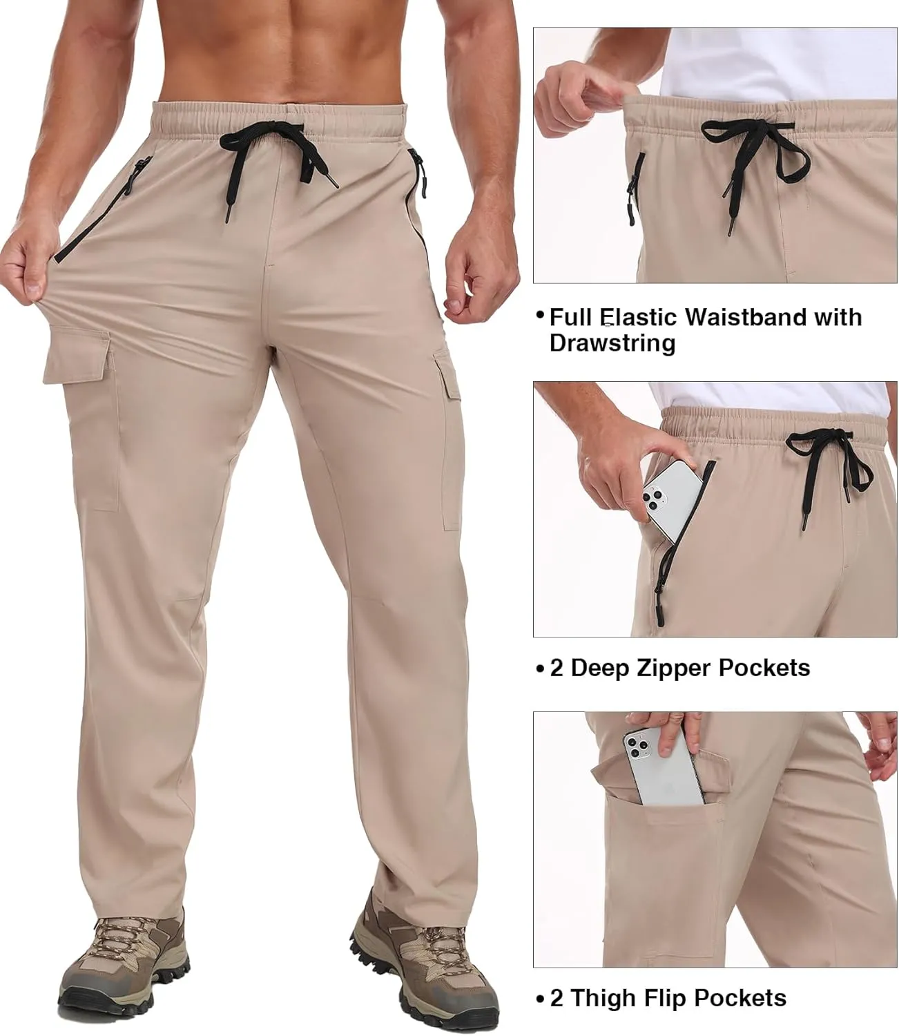 Cargo Pants for Men Water Resistant Hiking Pants Lightweight Fishing Travel Pants Zipper Pocket Outdoor HH2411