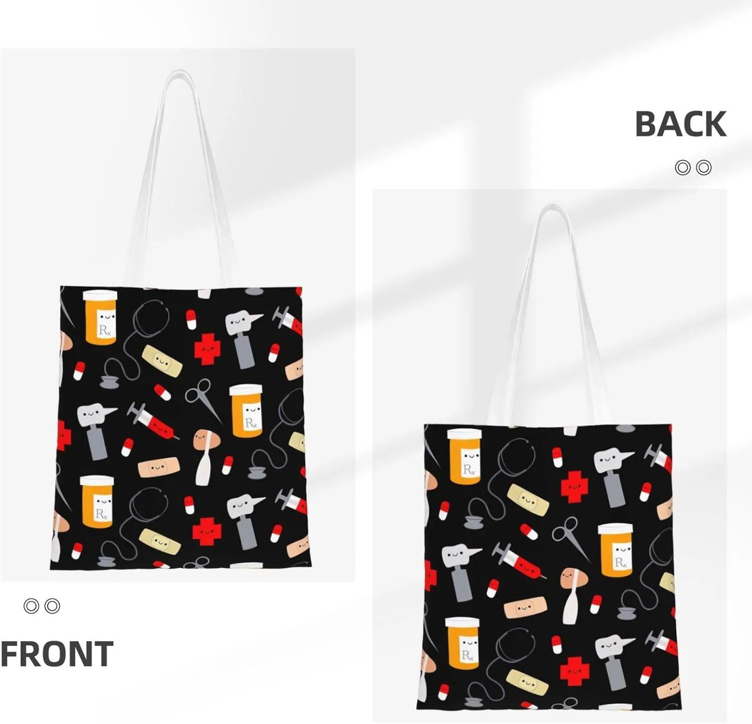 Cartoon Medicine Pattern Print Foldable Tote Bag For Women Large Tote Shoulder Handbag Reusable Grocery Bags Travel Work