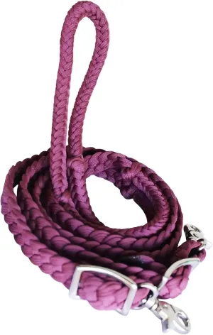 CHALLENGER Roping Knotted Horse Tack Western Barrel Reins Nylon Braided Burgundy 8ft 607167
