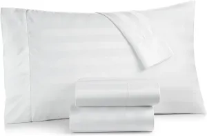 Charter Club Damask Stripe King 4 Piece Sheet Set 550 Thread Count 100% Supima Cotton White