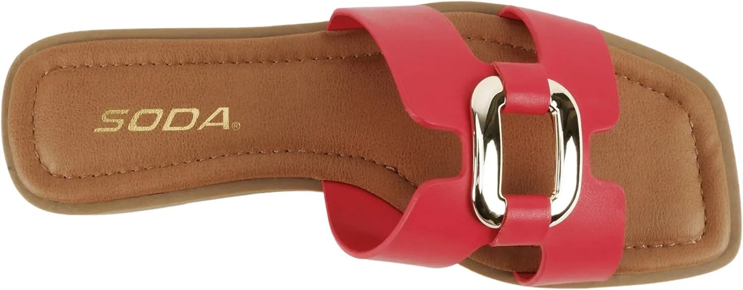 CITYCLASSIFIED “FENG” ~ Women Square Toe H-Band Buckle Slip-On Fashion Slide Sandal