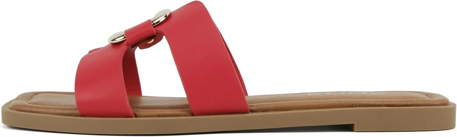 CITYCLASSIFIED “FENG” ~ Women Square Toe H-Band Buckle Slip-On Fashion Slide Sandal