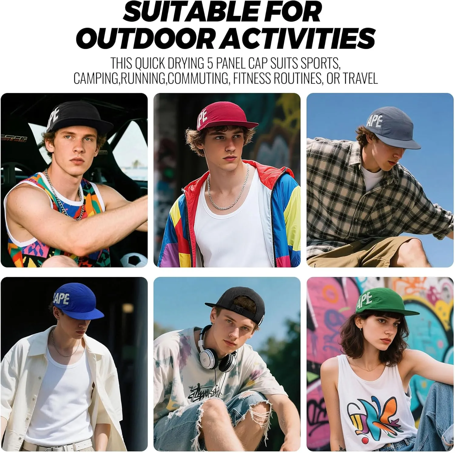 CLAPE Quick Dry 5 Panel Hat, Water-Resistant Short Brim Baseball Cap for Men & Women, Breathable Outdoor Camper Hat