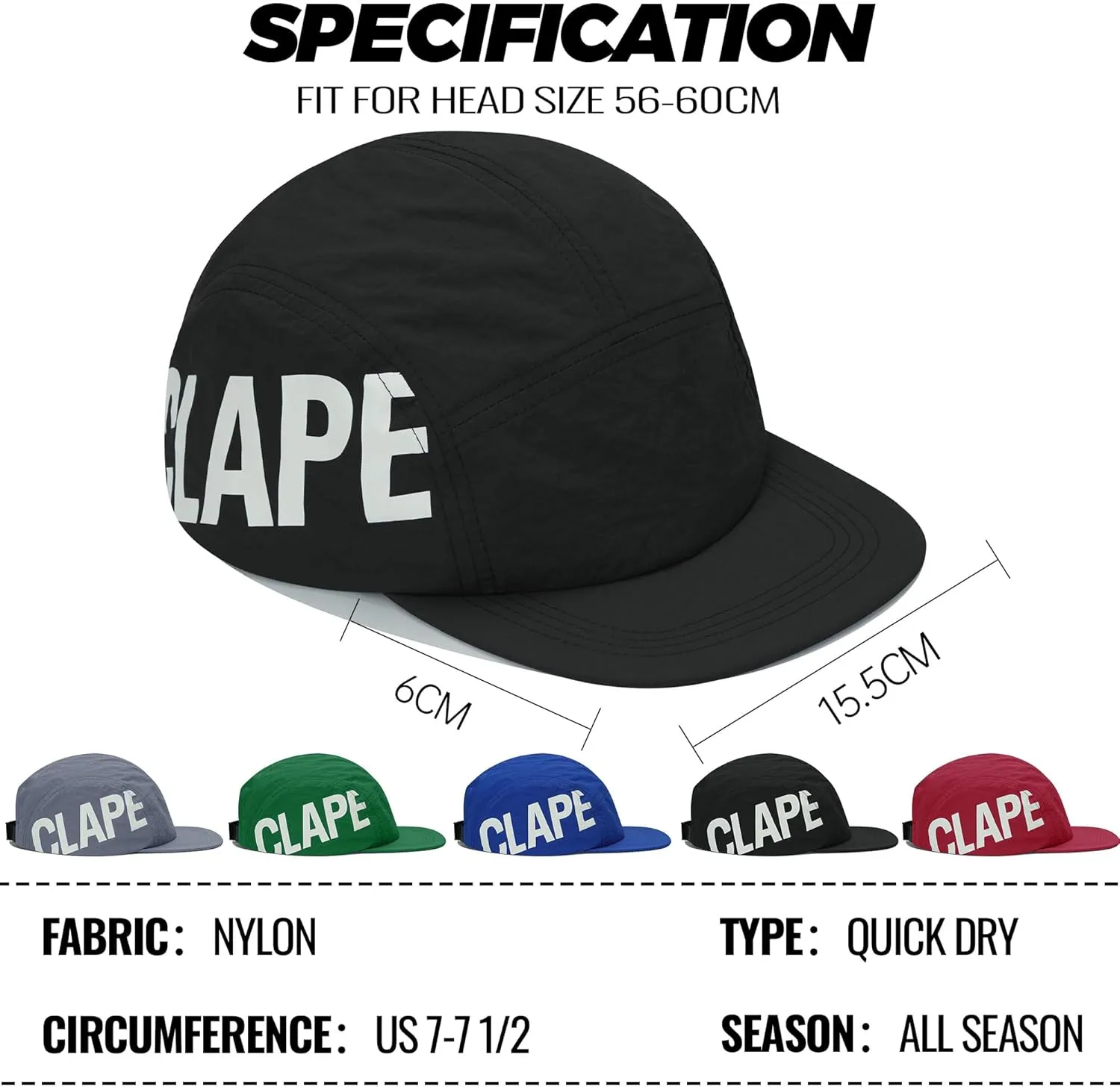CLAPE Quick Dry 5 Panel Hat, Water-Resistant Short Brim Baseball Cap for Men & Women, Breathable Outdoor Camper Hat