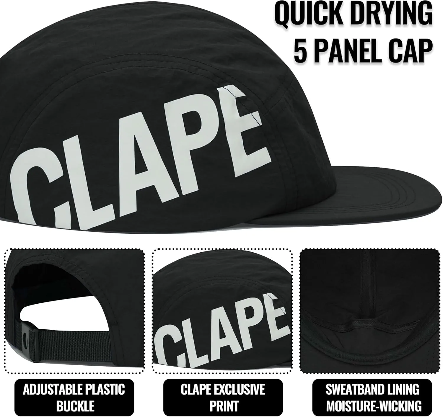 CLAPE Quick Dry 5 Panel Hat, Water-Resistant Short Brim Baseball Cap for Men & Women, Breathable Outdoor Camper Hat