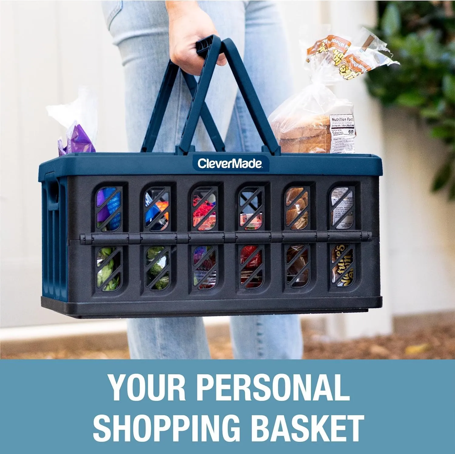 CleverMade Collapsible Shopping Basket, Stone, 3PK - 24L (6 Gal) Reusable Plastic Grocery Shopping Baskets, Holds 25lbs Per Basket - Small Foldable Storage Crates with Handles