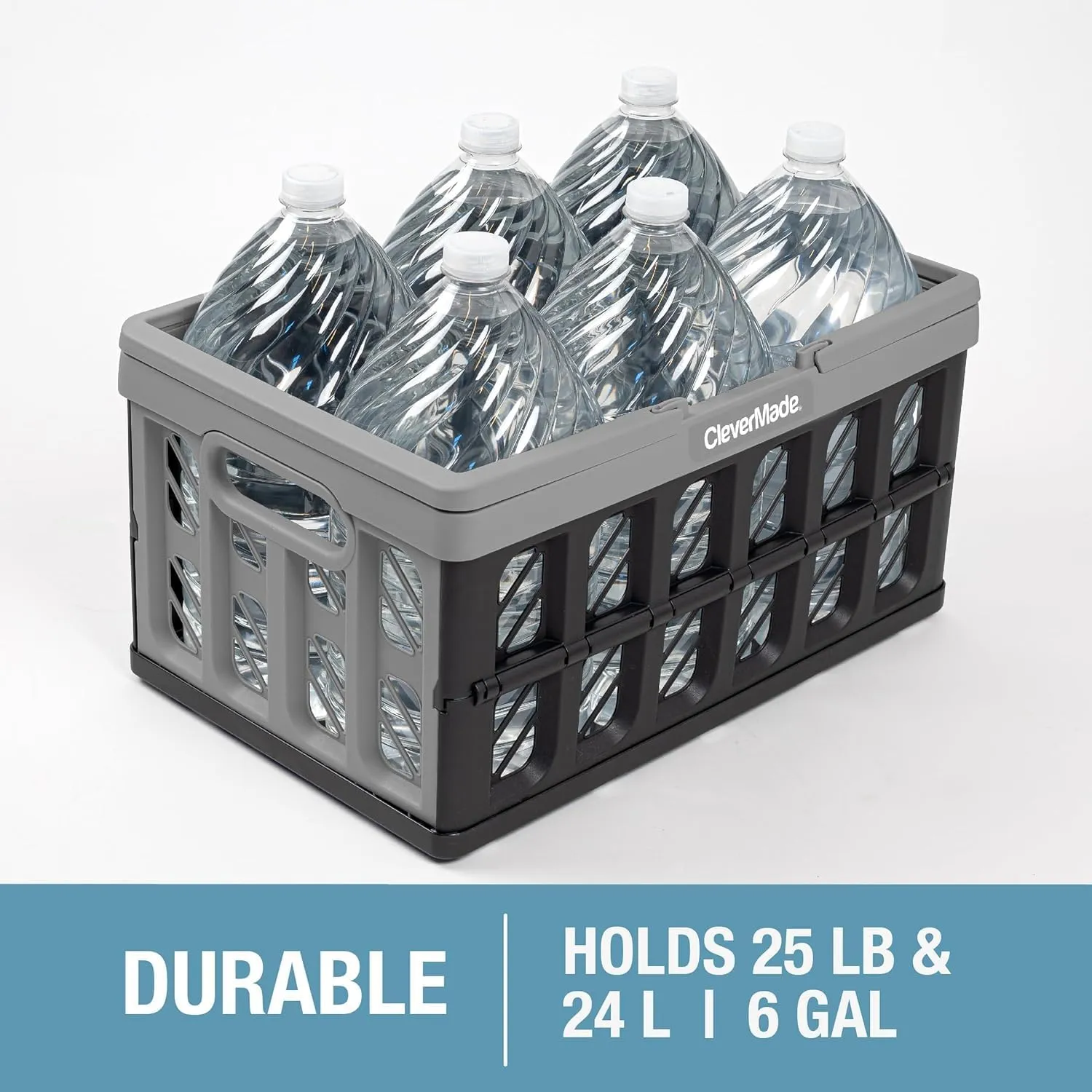 CleverMade Collapsible Shopping Basket, Stone, 3PK - 24L (6 Gal) Reusable Plastic Grocery Shopping Baskets, Holds 25lbs Per Basket - Small Foldable Storage Crates with Handles