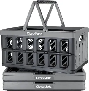 CleverMade Collapsible Shopping Basket, Stone, 3PK - 24L (6 Gal) Reusable Plastic Grocery Shopping Baskets, Holds 25lbs Per Basket - Small Foldable Storage Crates with Handles