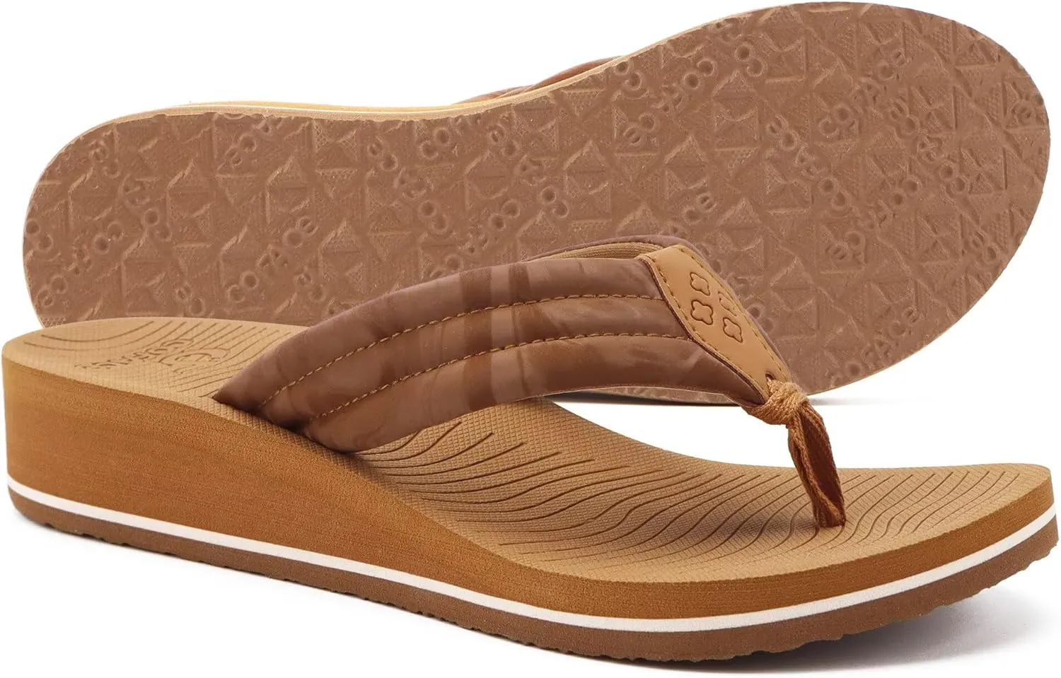 COFACE Women’s Flip Flops with Arch Support Ladies Fashion Lightweight Wedge Flip Flops Comfortable Yoga Mat Sole Summer Platform Thong Sandals