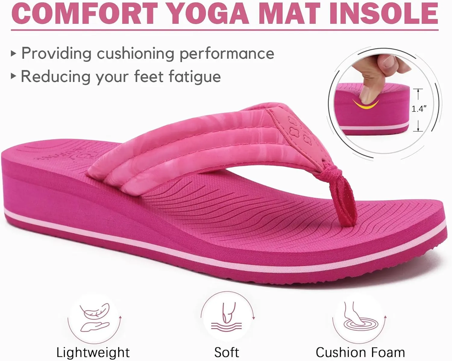 COFACE Women’s Flip Flops with Arch Support Ladies Fashion Lightweight Wedge Flip Flops Comfortable Yoga Mat Sole Summer Platform Thong Sandals