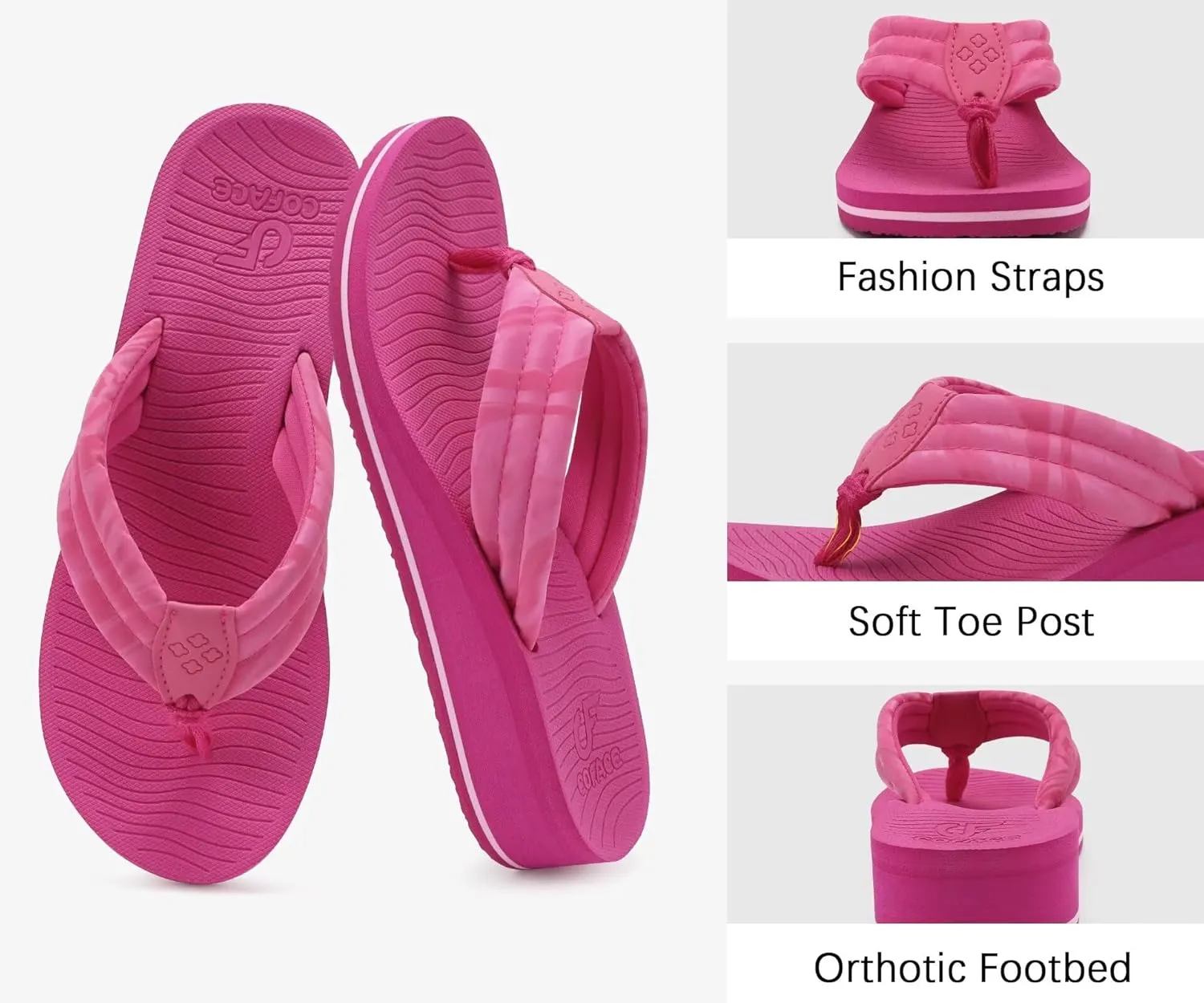 COFACE Women’s Flip Flops with Arch Support Ladies Fashion Lightweight Wedge Flip Flops Comfortable Yoga Mat Sole Summer Platform Thong Sandals