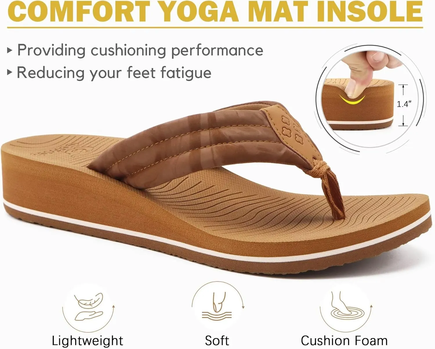 COFACE Women’s Flip Flops with Arch Support Ladies Fashion Lightweight Wedge Flip Flops Comfortable Yoga Mat Sole Summer Platform Thong Sandals