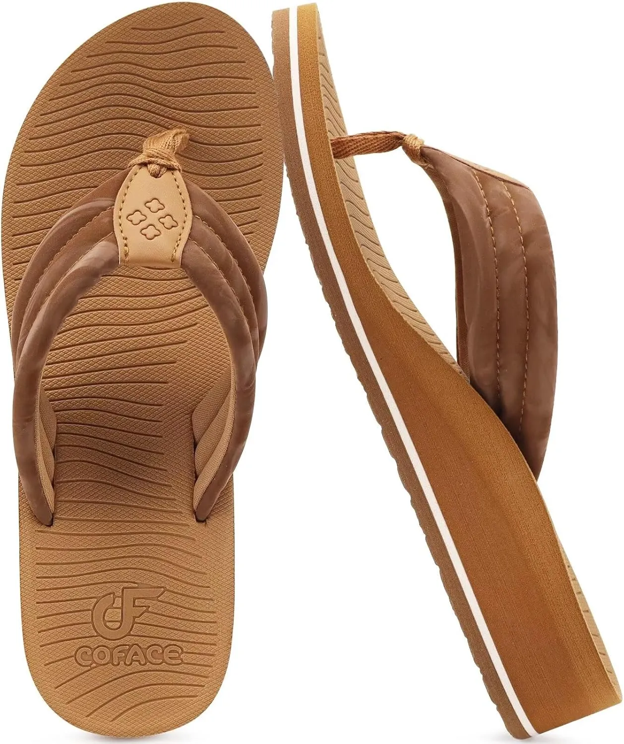 COFACE Women’s Flip Flops with Arch Support Ladies Fashion Lightweight Wedge Flip Flops Comfortable Yoga Mat Sole Summer Platform Thong Sandals