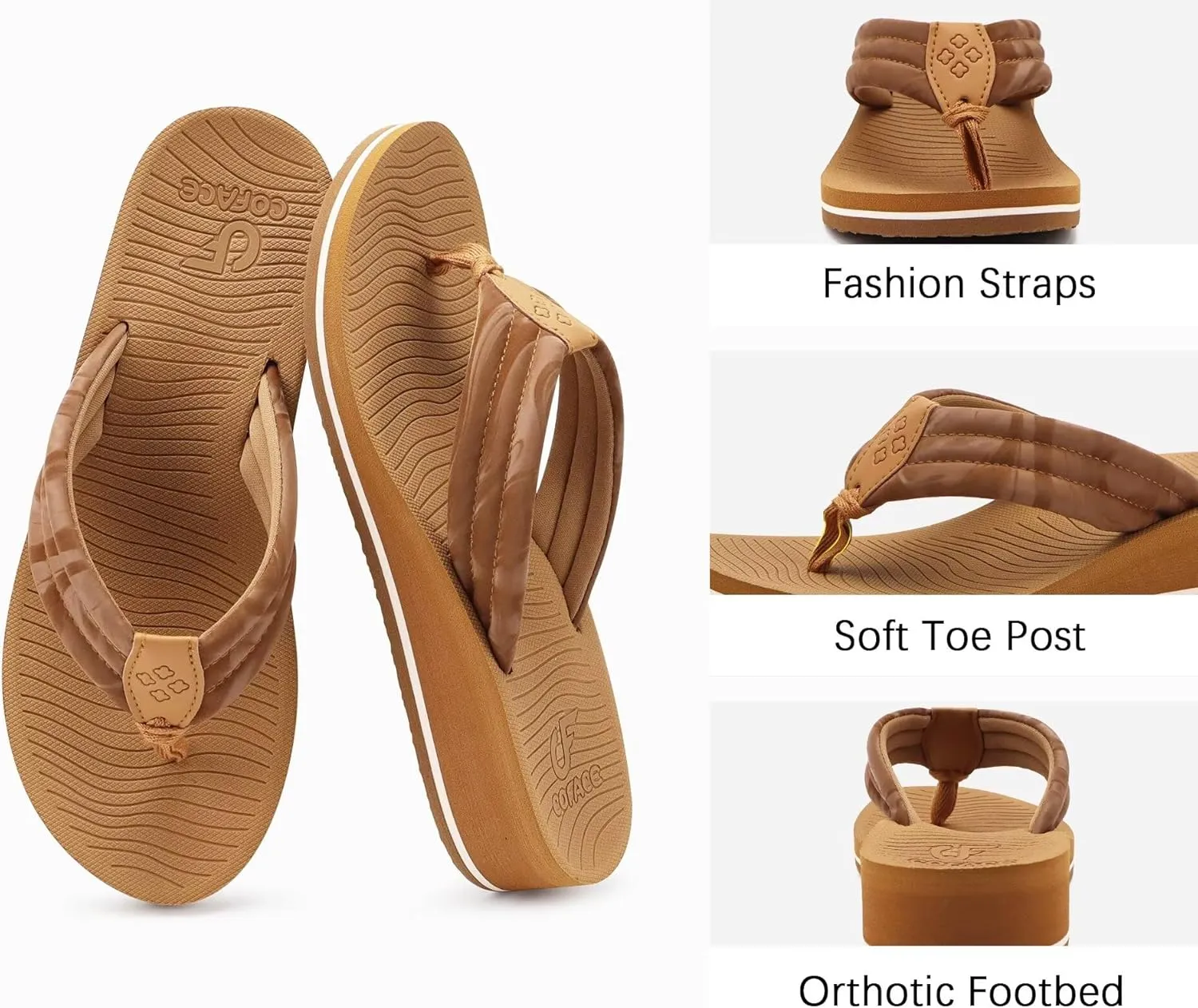 COFACE Women’s Flip Flops with Arch Support Ladies Fashion Lightweight Wedge Flip Flops Comfortable Yoga Mat Sole Summer Platform Thong Sandals