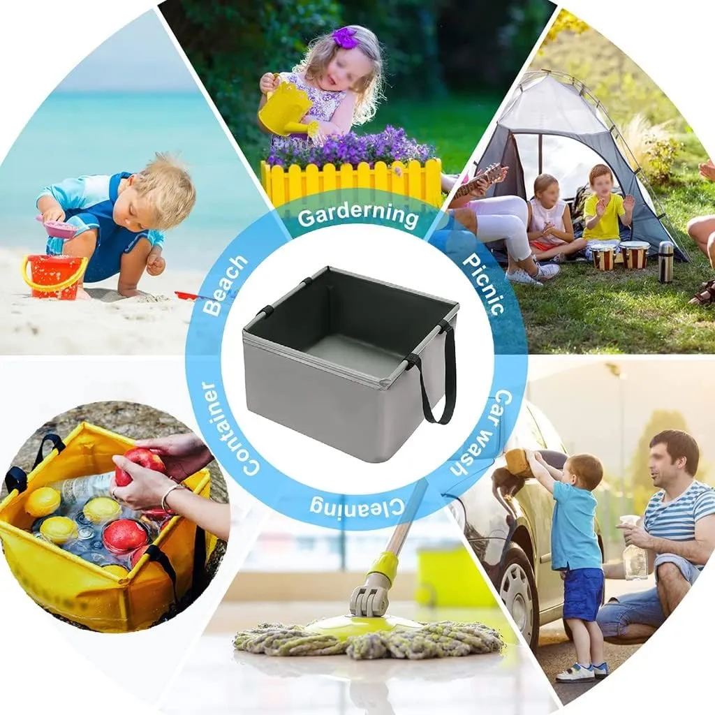 Collapsible Bucket 3 Gallon, 14L Portable Square Multifunctional Folding Square Wash Basin, Collapsible Water Sink Container for Camping, Outdoor Activities (Color : /Gray)