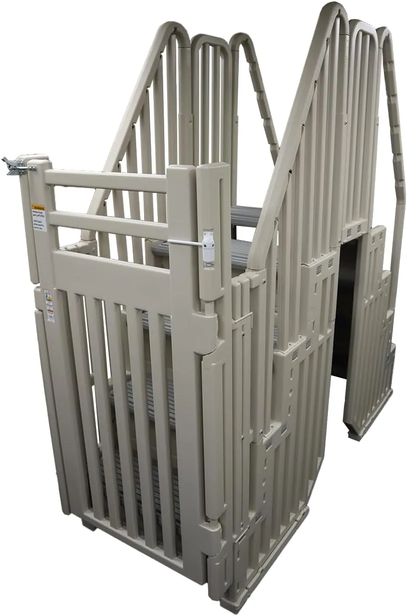 Confer Plastics Step Enclosure System: Above Ground Entry System, Dual Handrails, Slip-Resistant Steps, Supports 400 lbs, Easy Install – Made in USA, Warm Grey with Grey Step-1X Treads