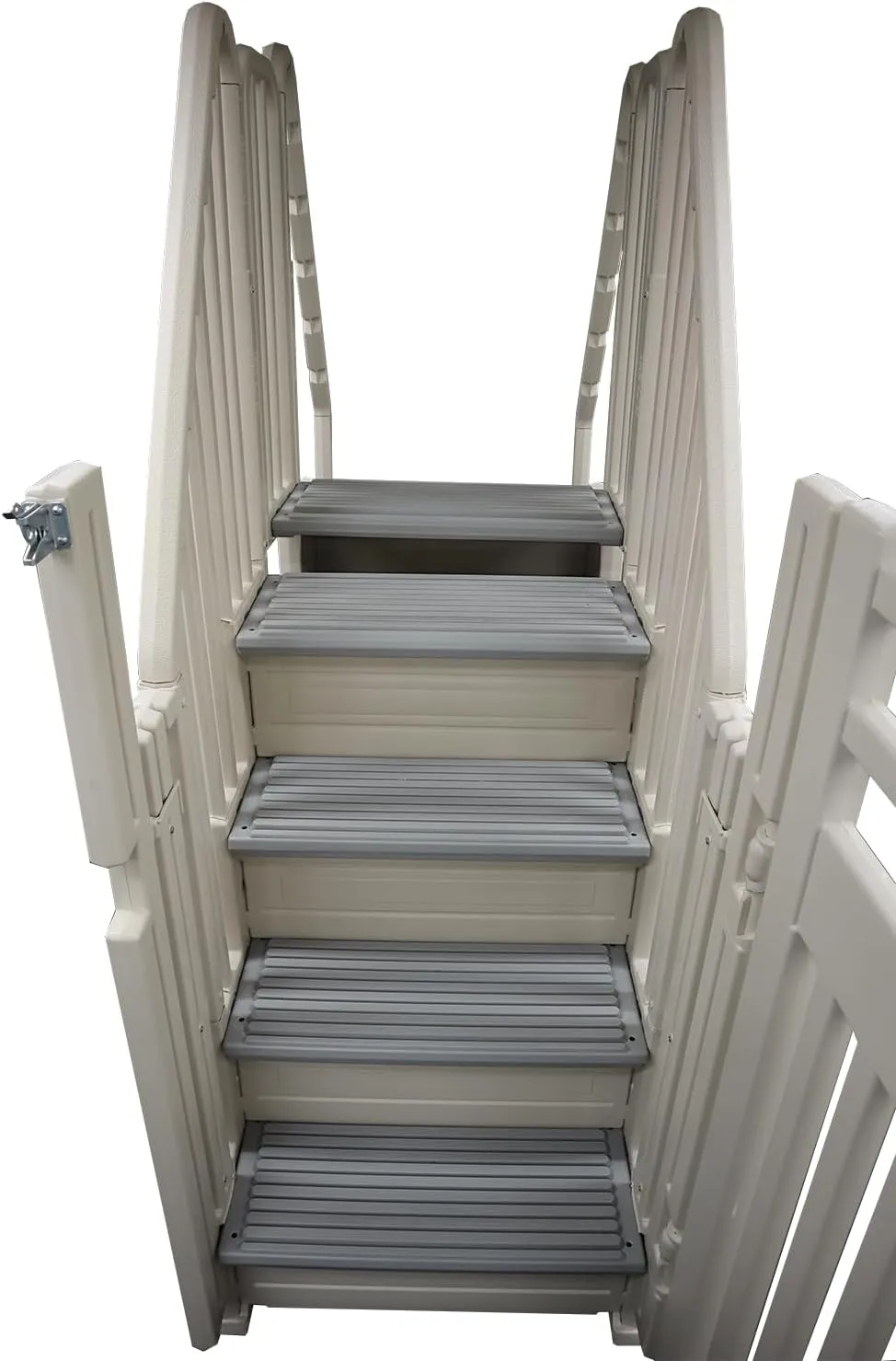 Confer Plastics Step Enclosure System: Above Ground Entry System, Dual Handrails, Slip-Resistant Steps, Supports 400 lbs, Easy Install – Made in USA, Warm Grey with Grey Step-1X Treads