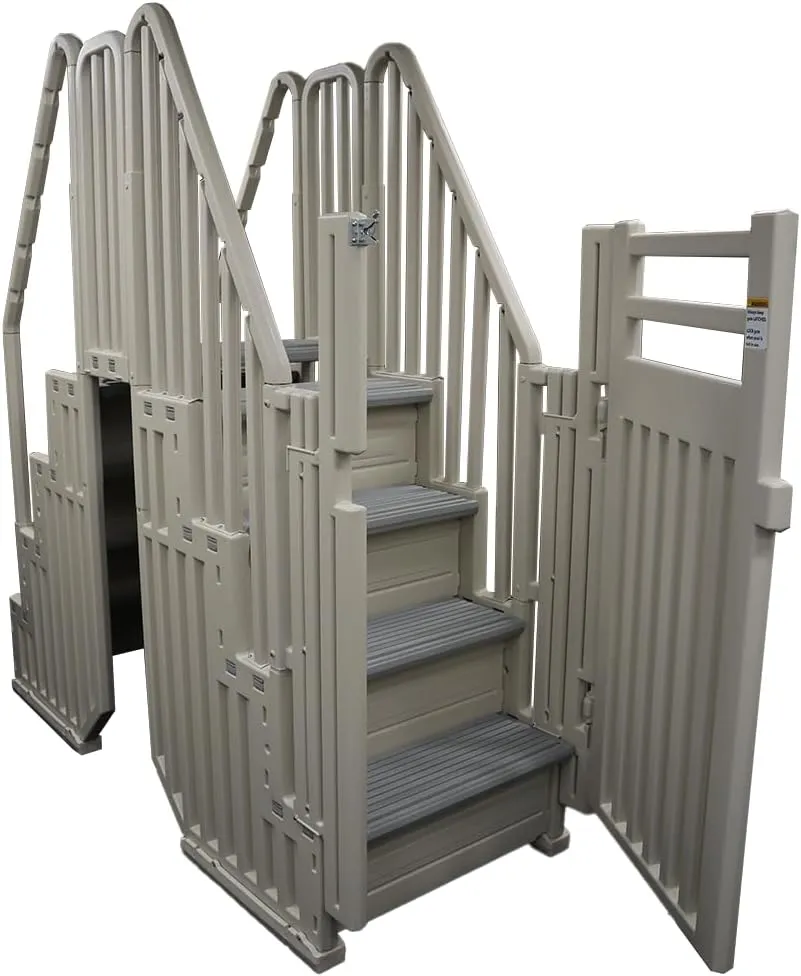 Confer Plastics Step Enclosure System: Above Ground Entry System, Dual Handrails, Slip-Resistant Steps, Supports 400 lbs, Easy Install – Made in USA, Warm Grey with Grey Step-1X Treads