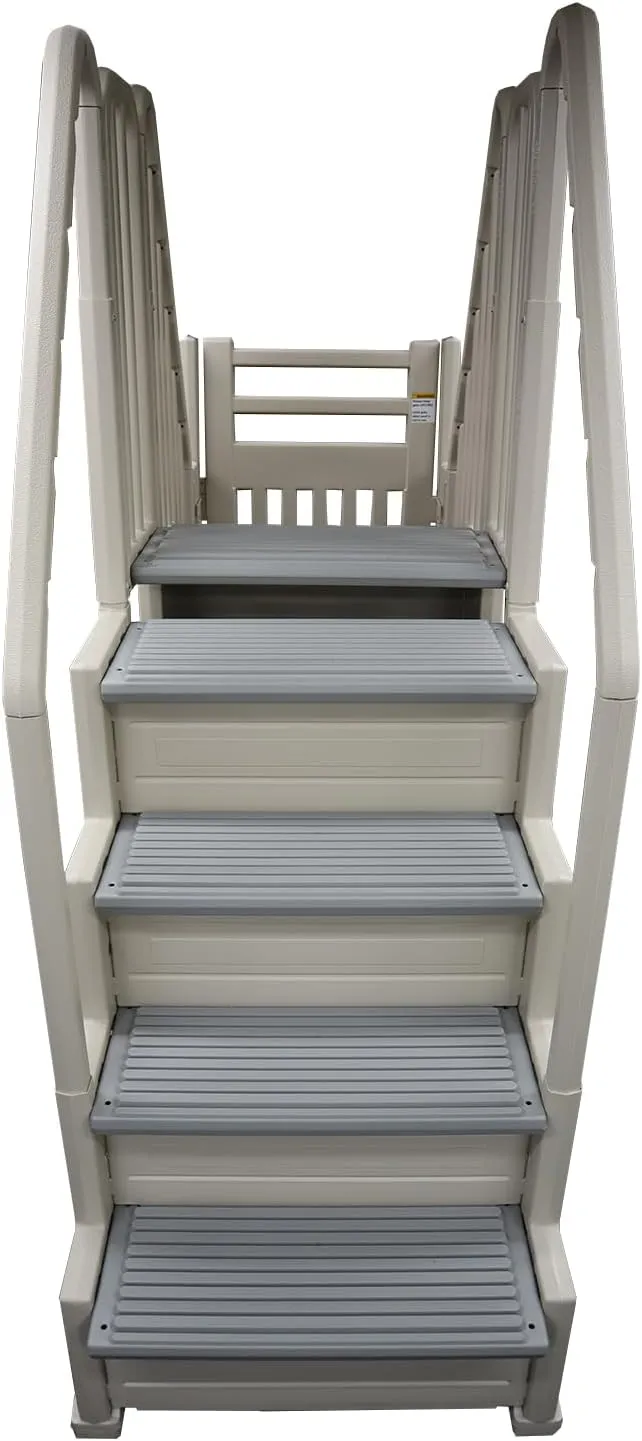 Confer Plastics Step Enclosure System: Above Ground Entry System, Dual Handrails, Slip-Resistant Steps, Supports 400 lbs, Easy Install – Made in USA, Warm Grey with Grey Step-1X Treads