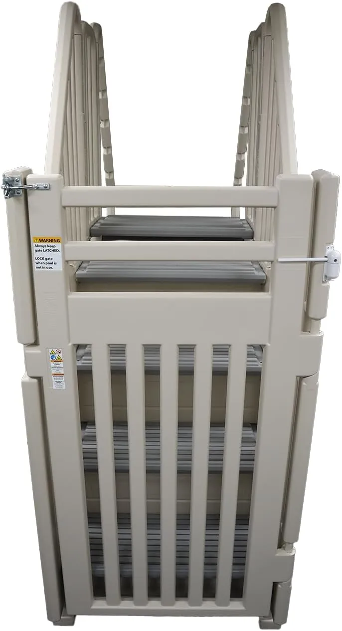 Confer Plastics Step Enclosure System: Above Ground Entry System, Dual Handrails, Slip-Resistant Steps, Supports 400 lbs, Easy Install – Made in USA, Warm Grey with Grey Step-1X Treads