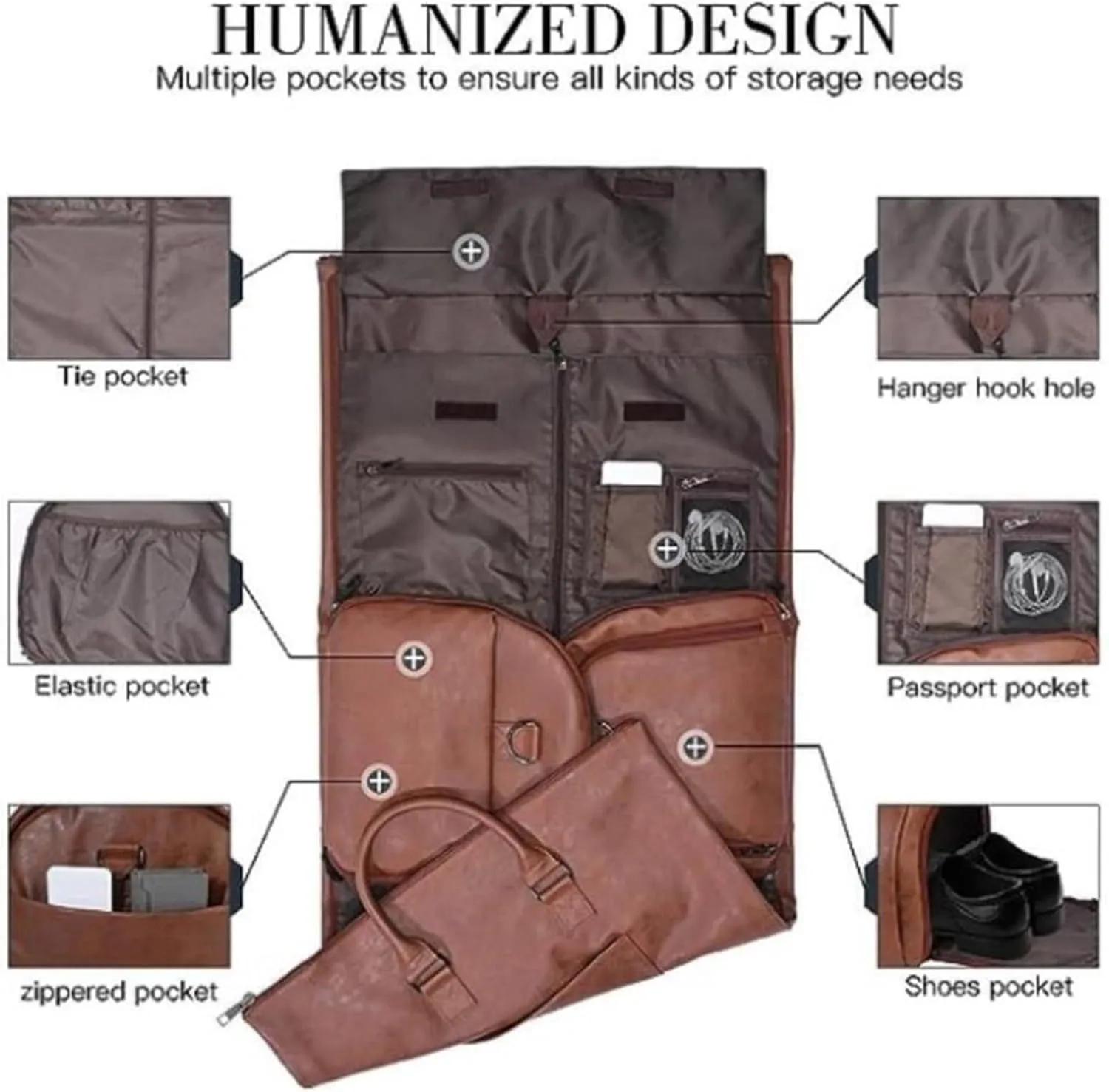 Convertible Travel Garment Bag,2-in-1 Hanging Suitcase Garment Duffle Bags for Travel,Large Capacity Business Travel Bag for Men Women (Brown)