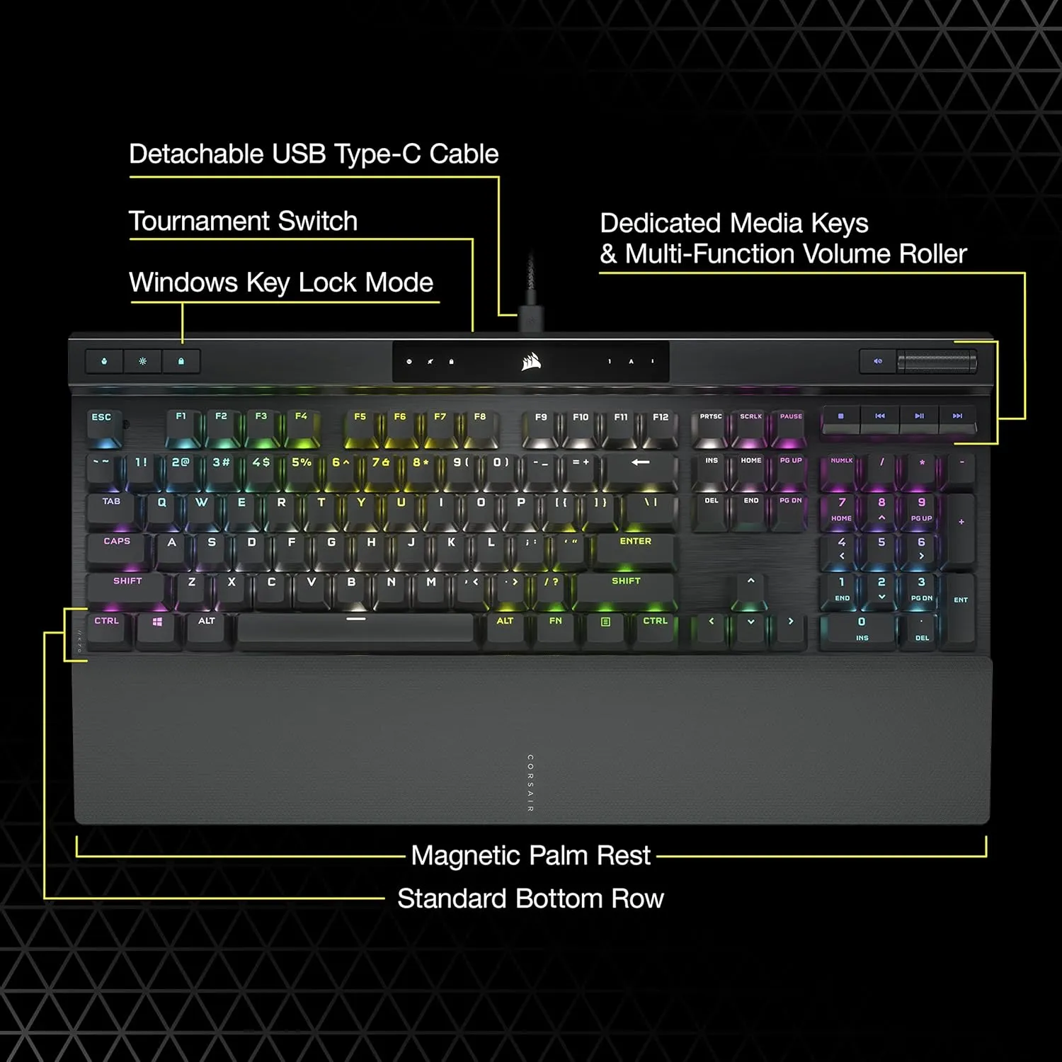 Corsair K70 RGB PRO Wired Mechanical Gaming Keyboard (Cherry MX RGB Red Switches: Linear and Fast, 8,000Hz Hyper-Polling, PBT Double-Shot PRO Keycaps, Soft-Touch Palm Rest) QWERTY, NA - Black