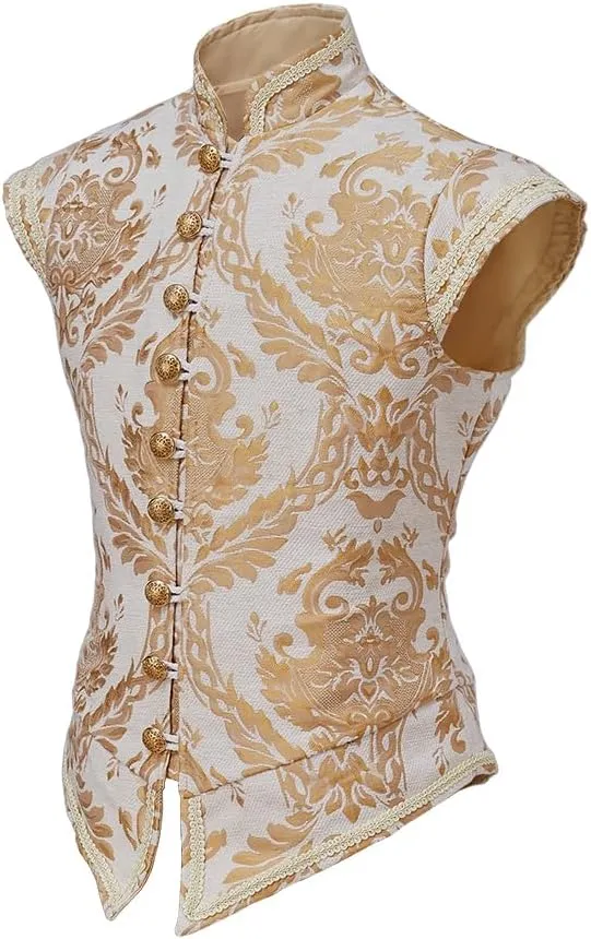 CosplayDiy Mens Tudor Vest Victorian Suit Vest Tudor Jerkin Gothic Steampunk Waistcoat