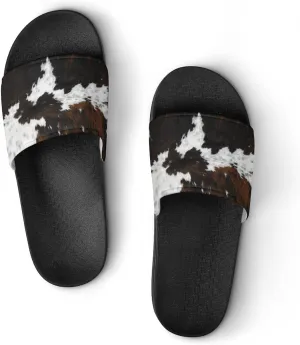 Cowhide, Cow Skin Print Pattern Womens Slide Sandals Non Slip Summer House Slippers for Girls Slip-on Flip Flops 44 (270mm), 10 Wide, Black
