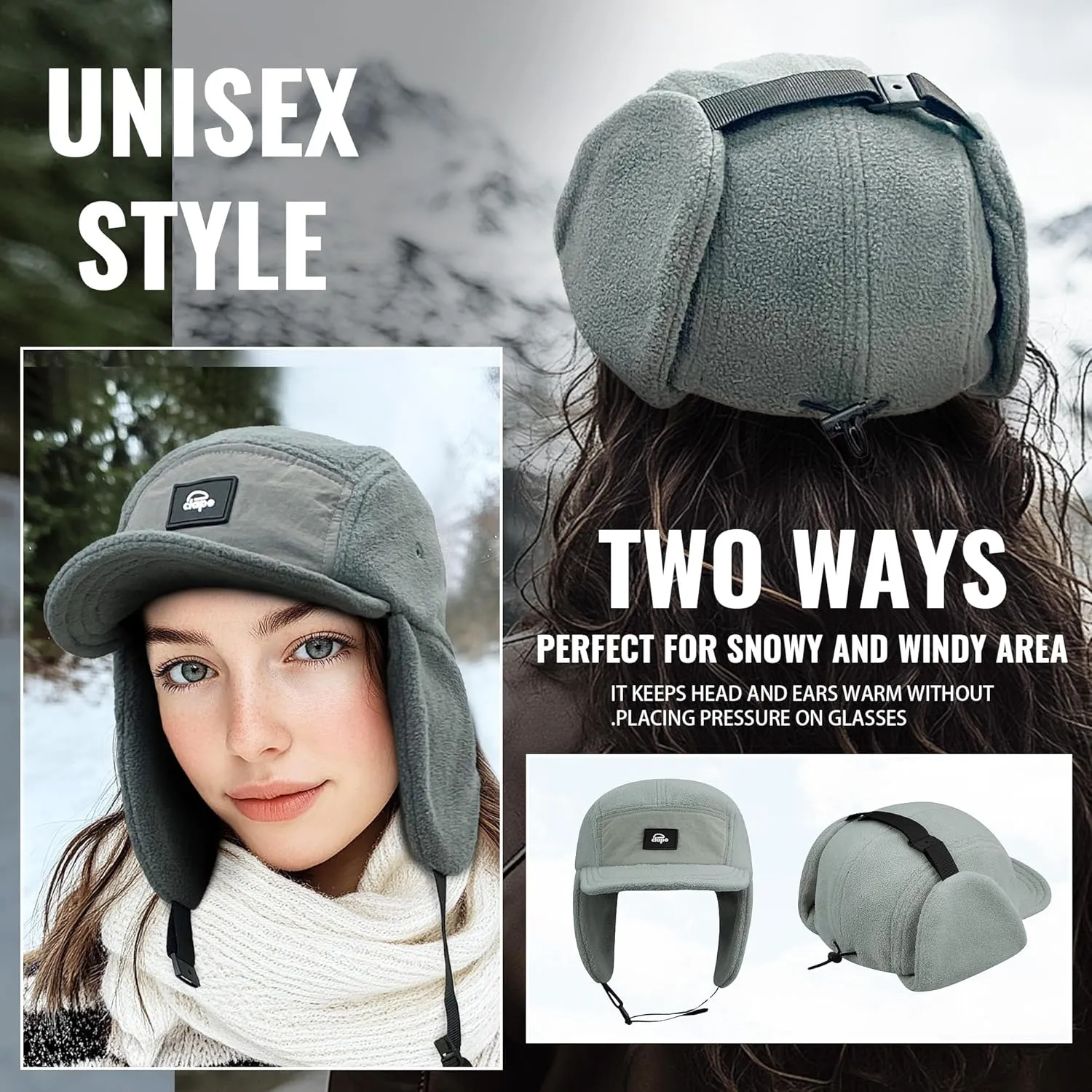 Croogo Earflaps Baseball Cap Winter Trapper Hats for Men Warm Trooper Visor Hat 5 Panel Flat Bill Caps Snow Eskimo Hat