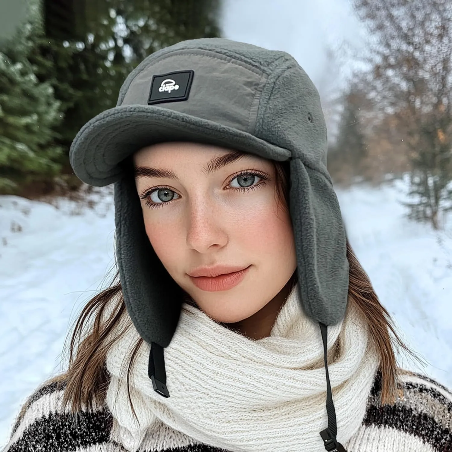 Croogo Earflaps Baseball Cap Winter Trapper Hats for Men Warm Trooper Visor Hat 5 Panel Flat Bill Caps Snow Eskimo Hat