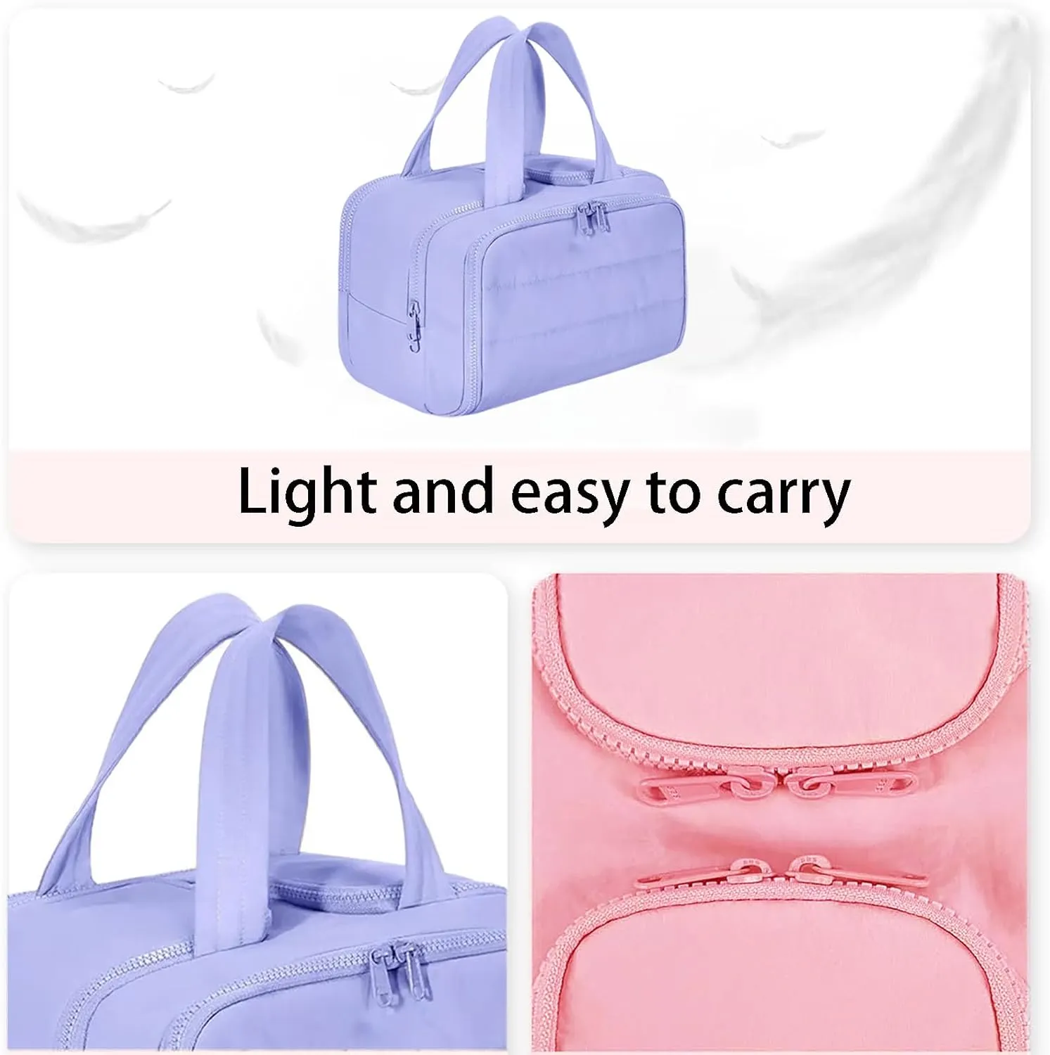 Cureaway Travel Cosmetic Bag, Large Capacity Wide-Open Travel Cosmetic Bag, Open Flat Makeup Bag with 4 Compartments for Toiletries, Cosmetic, Unisex (Purple)