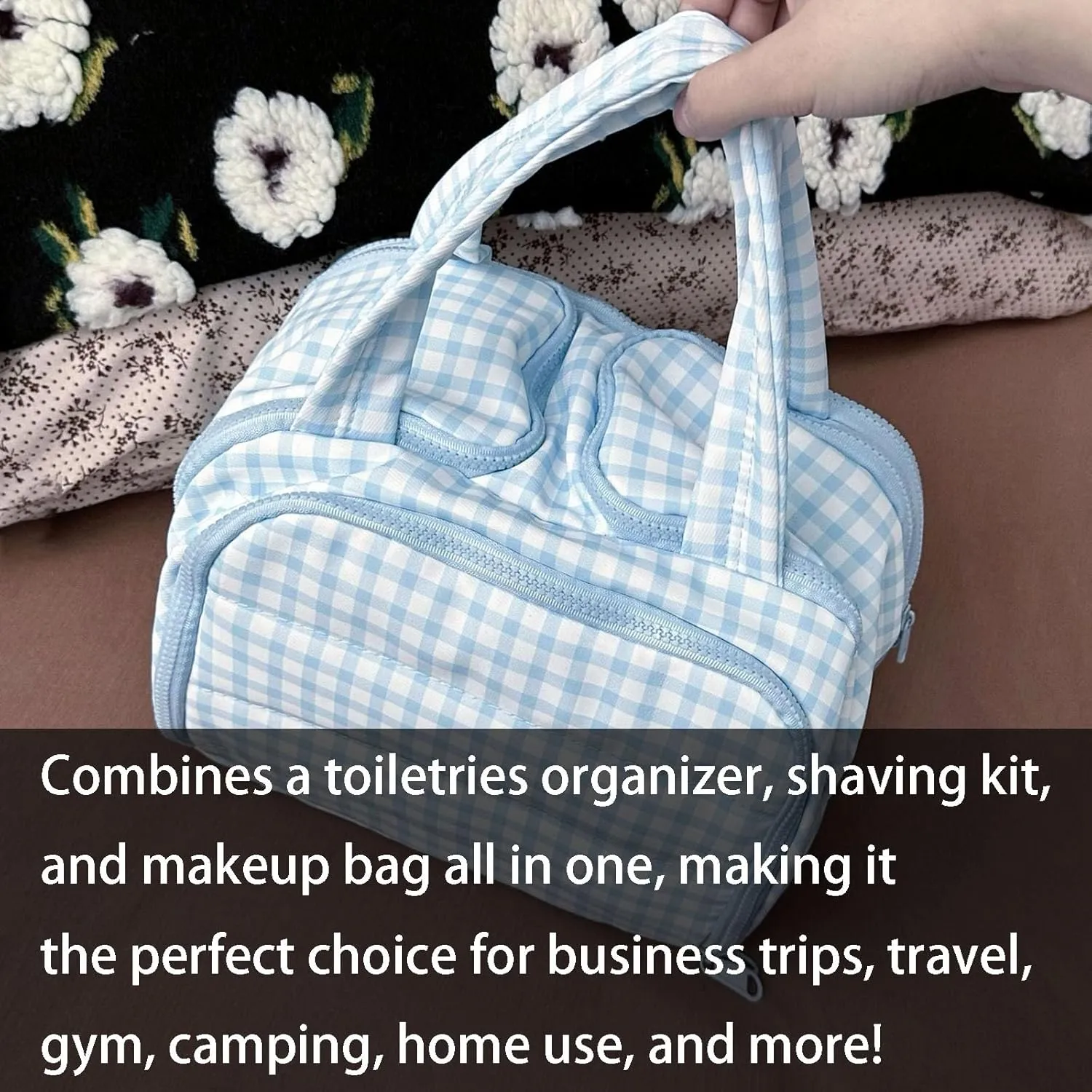Cureaway Travel Cosmetic Bag, Large Capacity Wide-Open Travel Cosmetic Bag, Open Flat Makeup Bag with 4 Compartments for Toiletries, Cosmetic, Unisex (Purple)