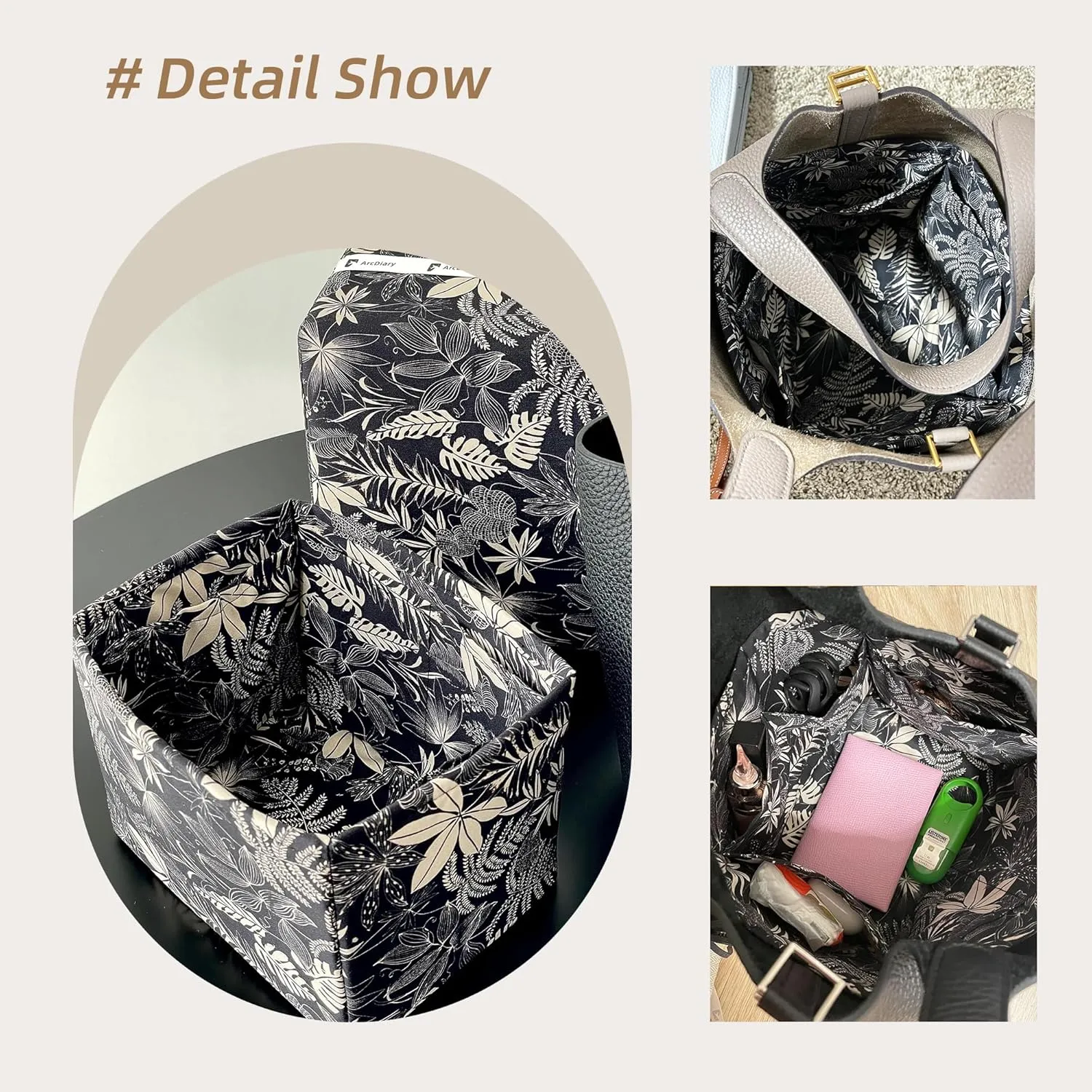 Custom Fit for Luxury Handbags Foldable Organizer Insert with Elegant Pattern, Perfectly Sized for Hermès Picotin 14/18/22/26 bags(PC22, Dark Fragrance)