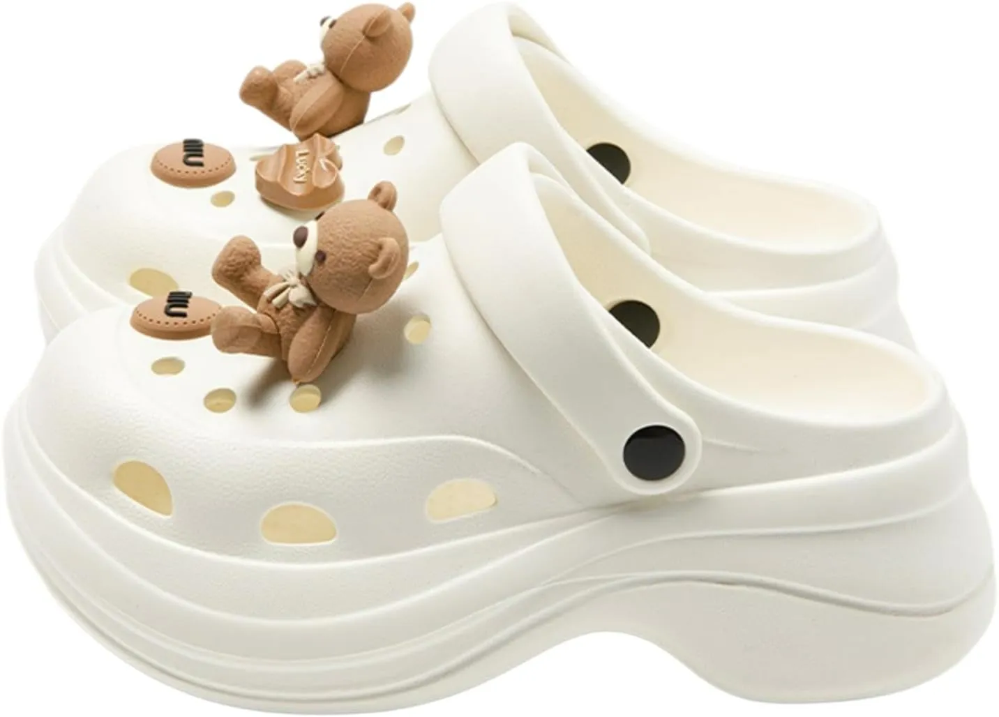 Cute Bowknot Bear Slippers for Women Clogs with Hole EVA 2" Y2K Platform Slides Height Increase Anti-Slip Thick Sole Adjustable Heel Indoor Shower Sandals Outdoor Travel Beach Sandals