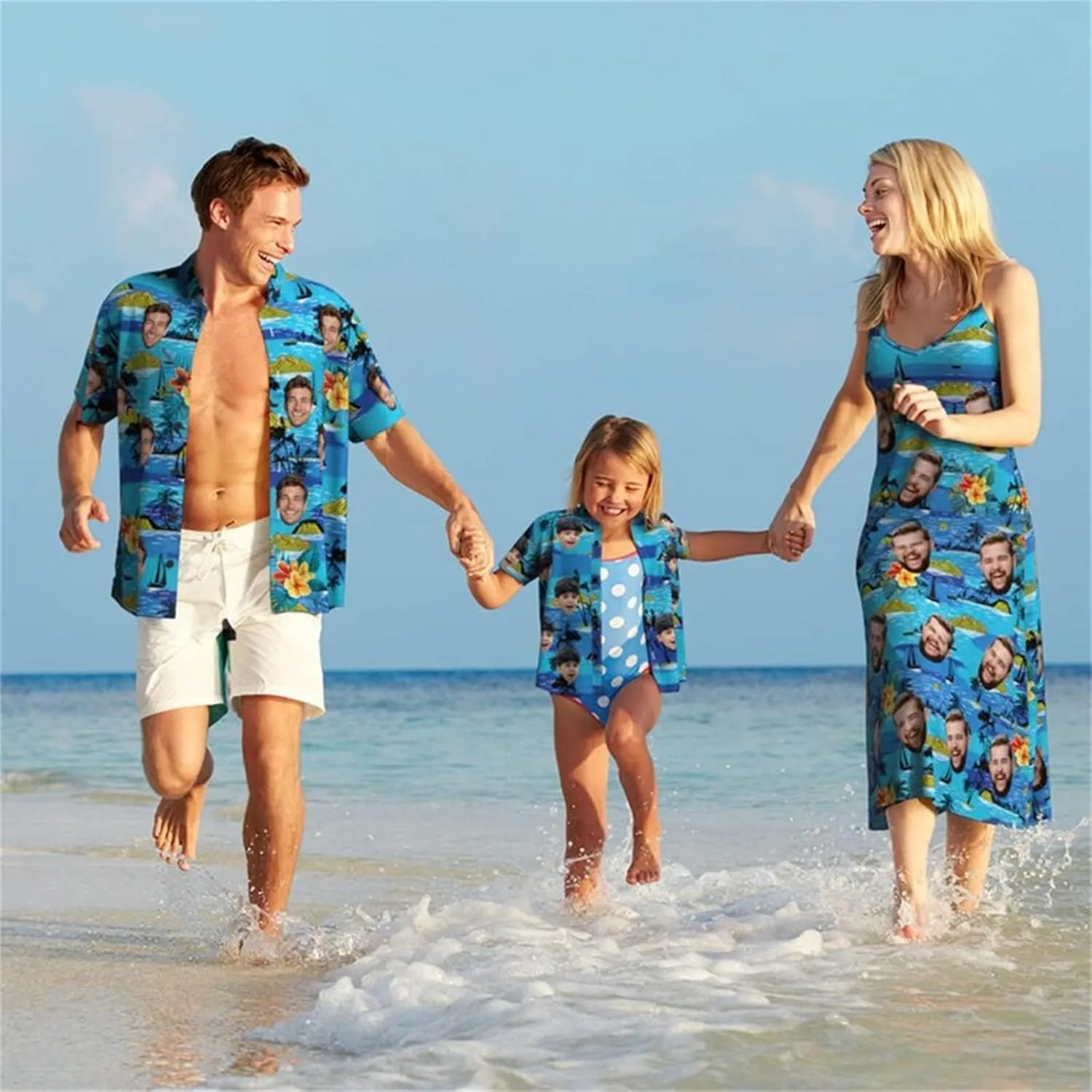 D-Story Custom Face Matching Couple Hawaiian Set Luau Party Outfit Personalized Shirt Shorts Dress with Photo Valentine Gift