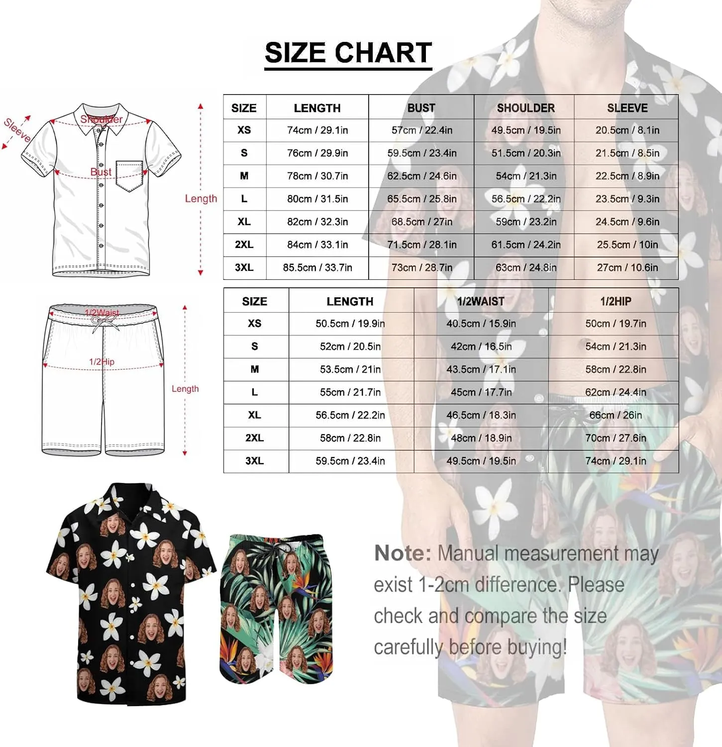 D-Story Custom Face Matching Couple Hawaiian Set Luau Party Outfit Personalized Shirt Shorts Dress with Photo Valentine Gift
