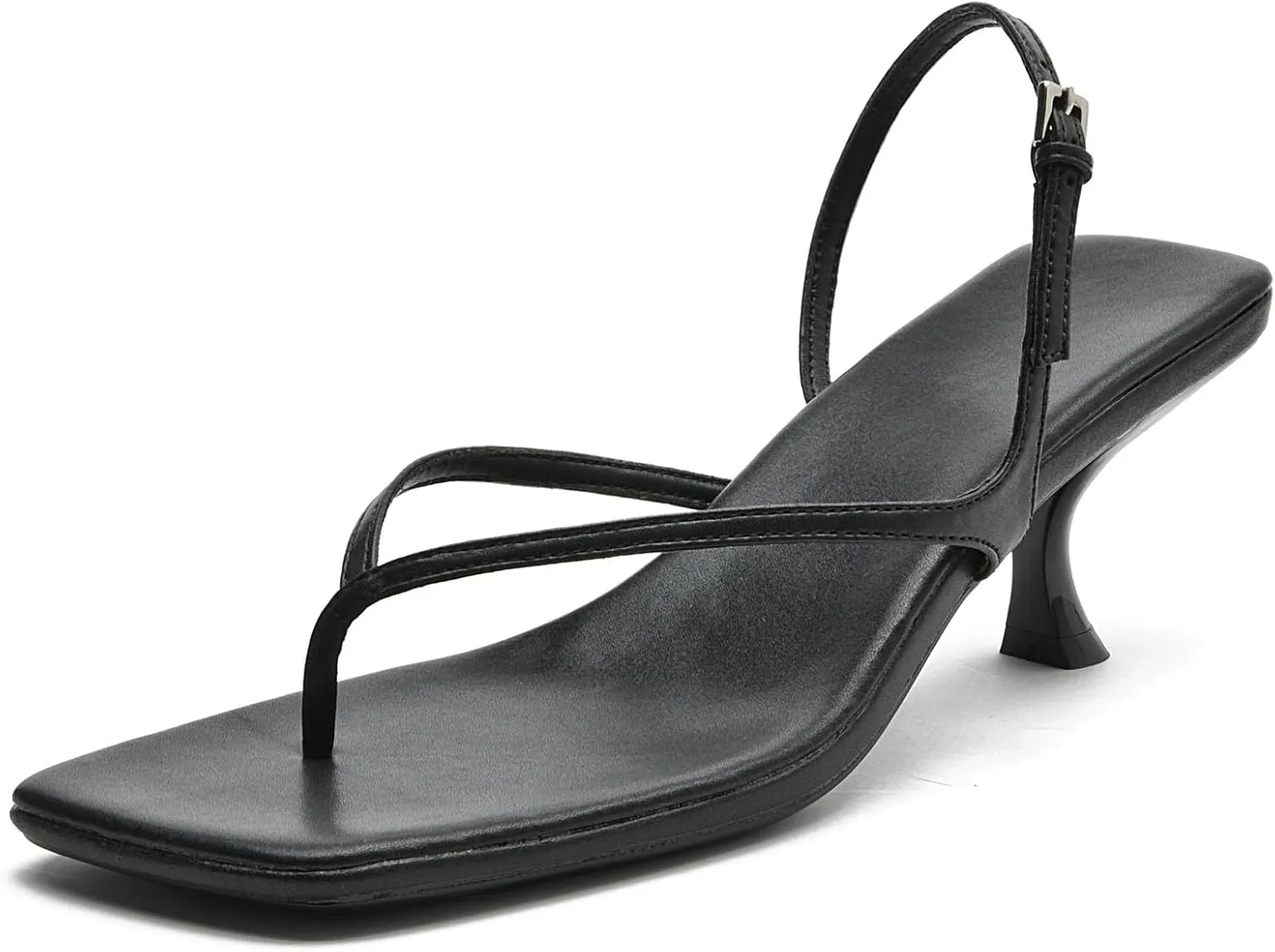 DADAWEN Women's kitten Heels Thong Sandals Square Open Toe Flip Flop Heels Buckle Sexy Fashion Summer Dressy Wedding Party Pumps Heeled Sandals