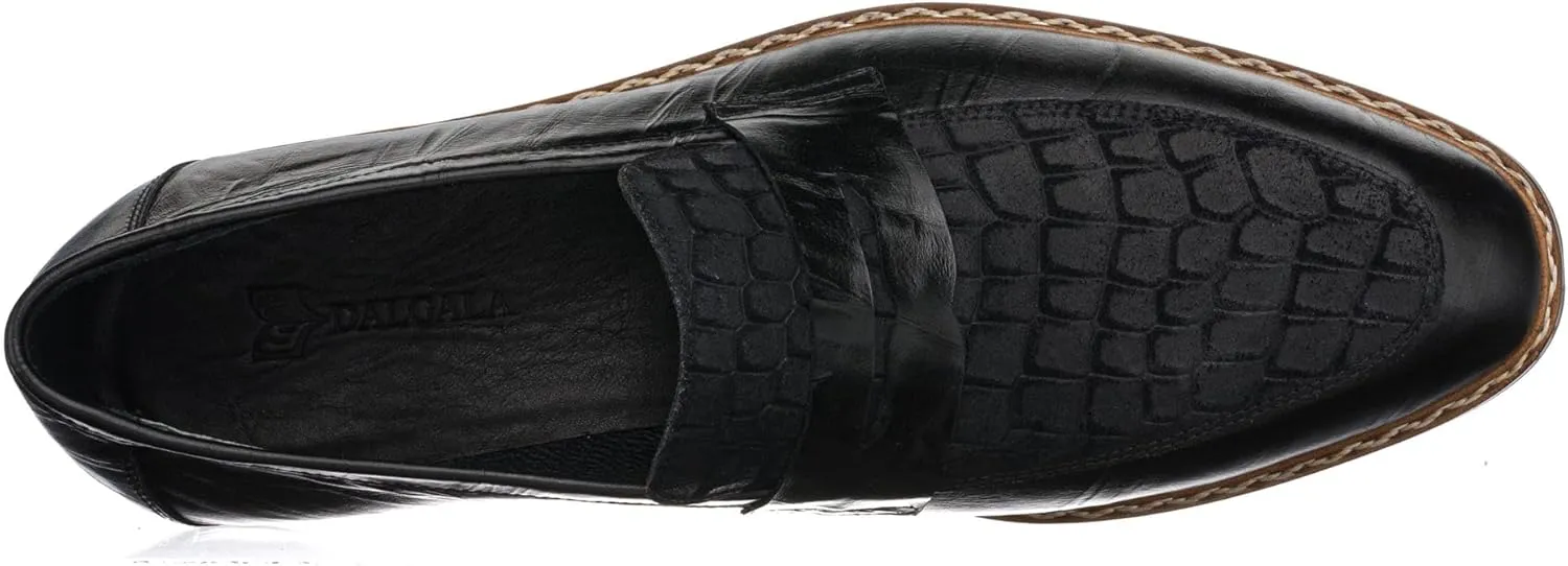 DALGALA Men's Black Crocodile Print Leather Handcrafted Loafer Shoes Men's Formal Dress Shoes Derby Shoes