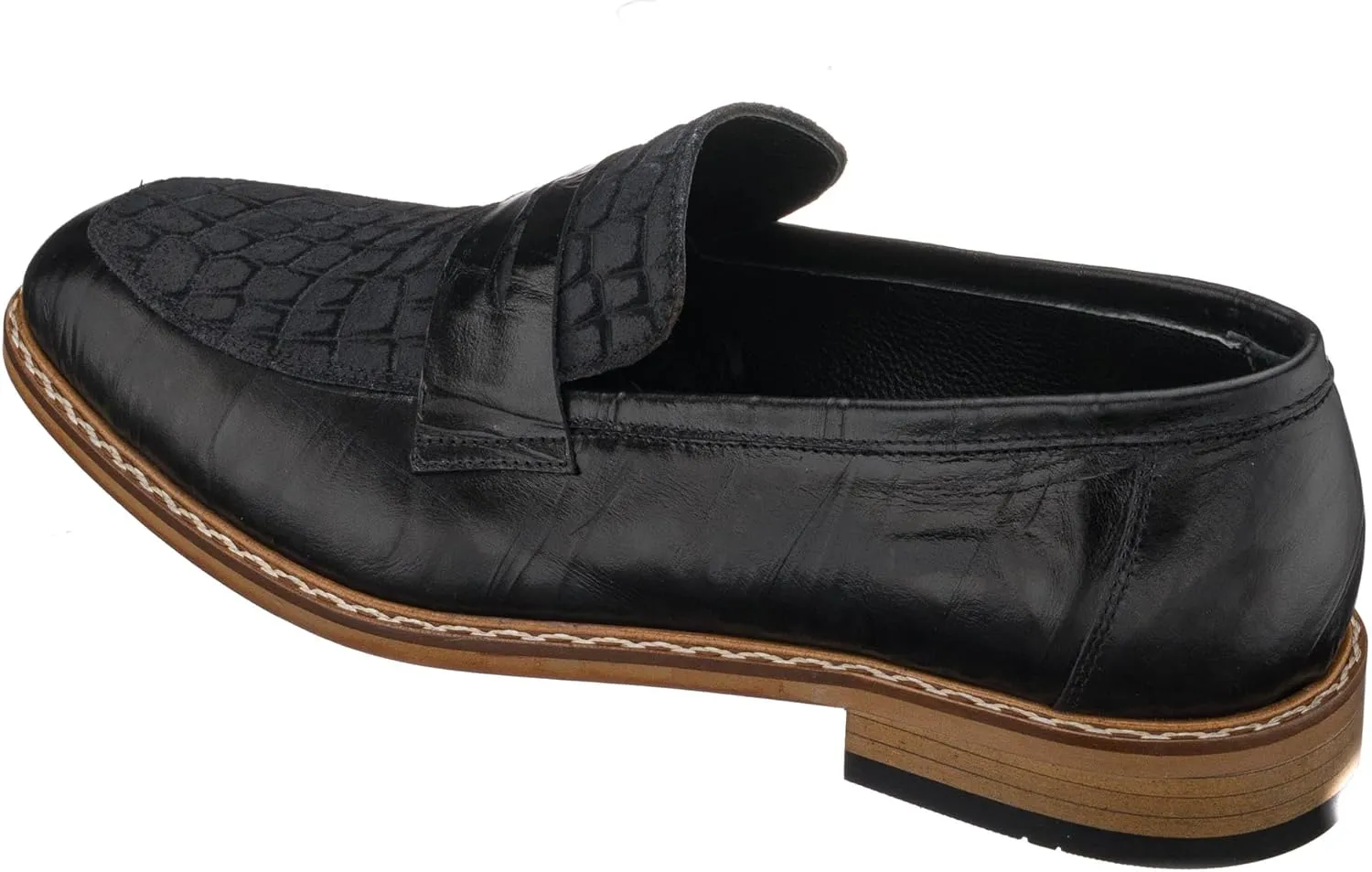 DALGALA Men's Black Crocodile Print Leather Handcrafted Loafer Shoes Men's Formal Dress Shoes Derby Shoes