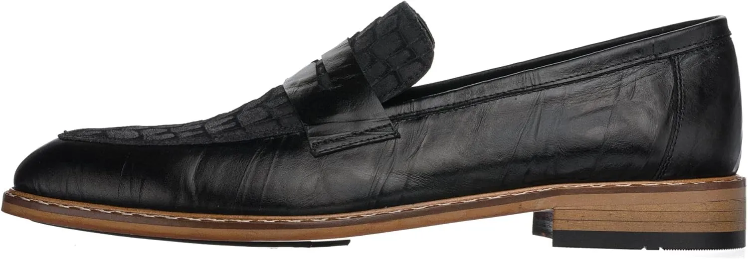 DALGALA Men's Black Crocodile Print Leather Handcrafted Loafer Shoes Men's Formal Dress Shoes Derby Shoes