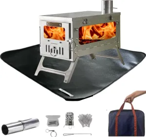 DANCHEL OUTDOOR TSG Folding Titanium Tent Wood Stove with Heat Resistance Stove Pad Mat, Portable Hot Tent Stoves Wood Burning Winter Solo Camping
