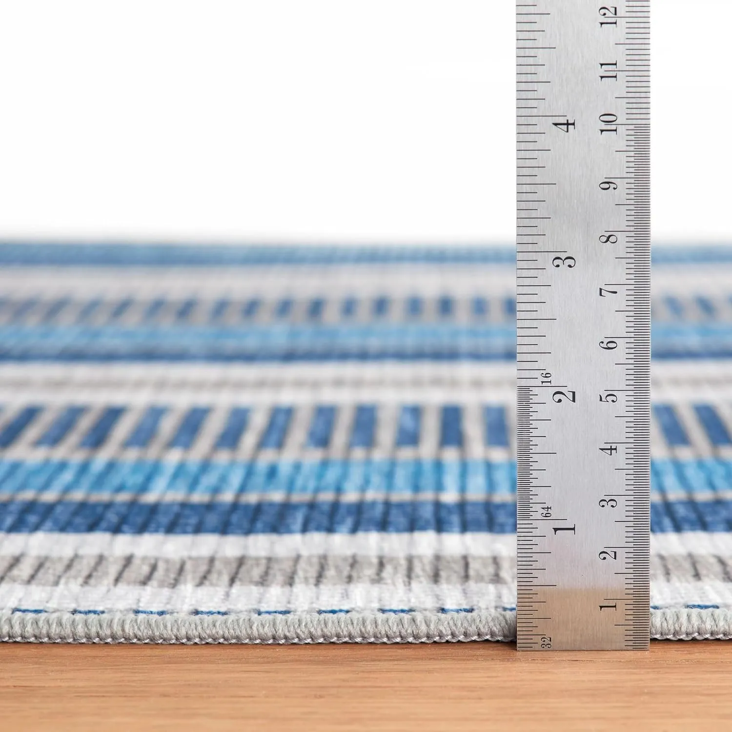 Dash & Albert x Kit Kemp Always Greener Blue/Grey Machine Washable Rug, 5 X 8 Feet, Blue Stripe Pattern