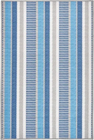 Dash & Albert x Kit Kemp Always Greener Blue/Grey Machine Washable Rug, 5 X 8 Feet, Blue Stripe Pattern