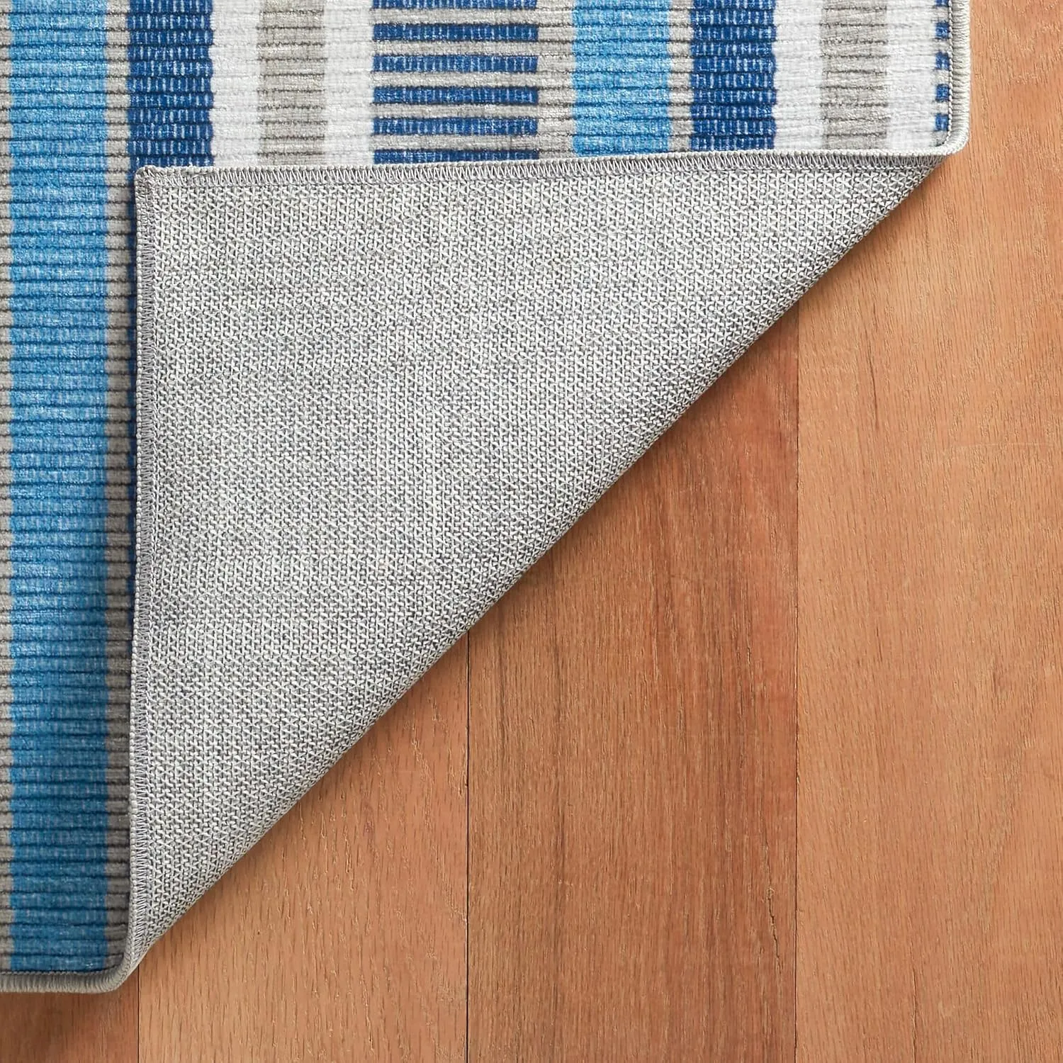 Dash & Albert x Kit Kemp Always Greener Blue/Grey Machine Washable Rug, 5 X 8 Feet, Blue Stripe Pattern