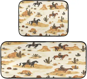 Desert Horseback Riding Kitchen Mats 2 PCS,Non Slip Kitchen Rugs Anti-Fatigue Comfort Standing Mat for Kitchen Floor,Home, Office, Sink, Laundry