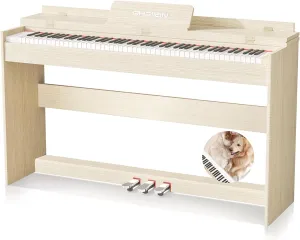 Digital Piano Hammer Action Keyboard 88 Keys Upright Acoustic Electric Weighted Piano Beginner MIDI Cover Full Size Sustain Pedal Stand Real Professional SR-FH80 (Beige Full Cover)