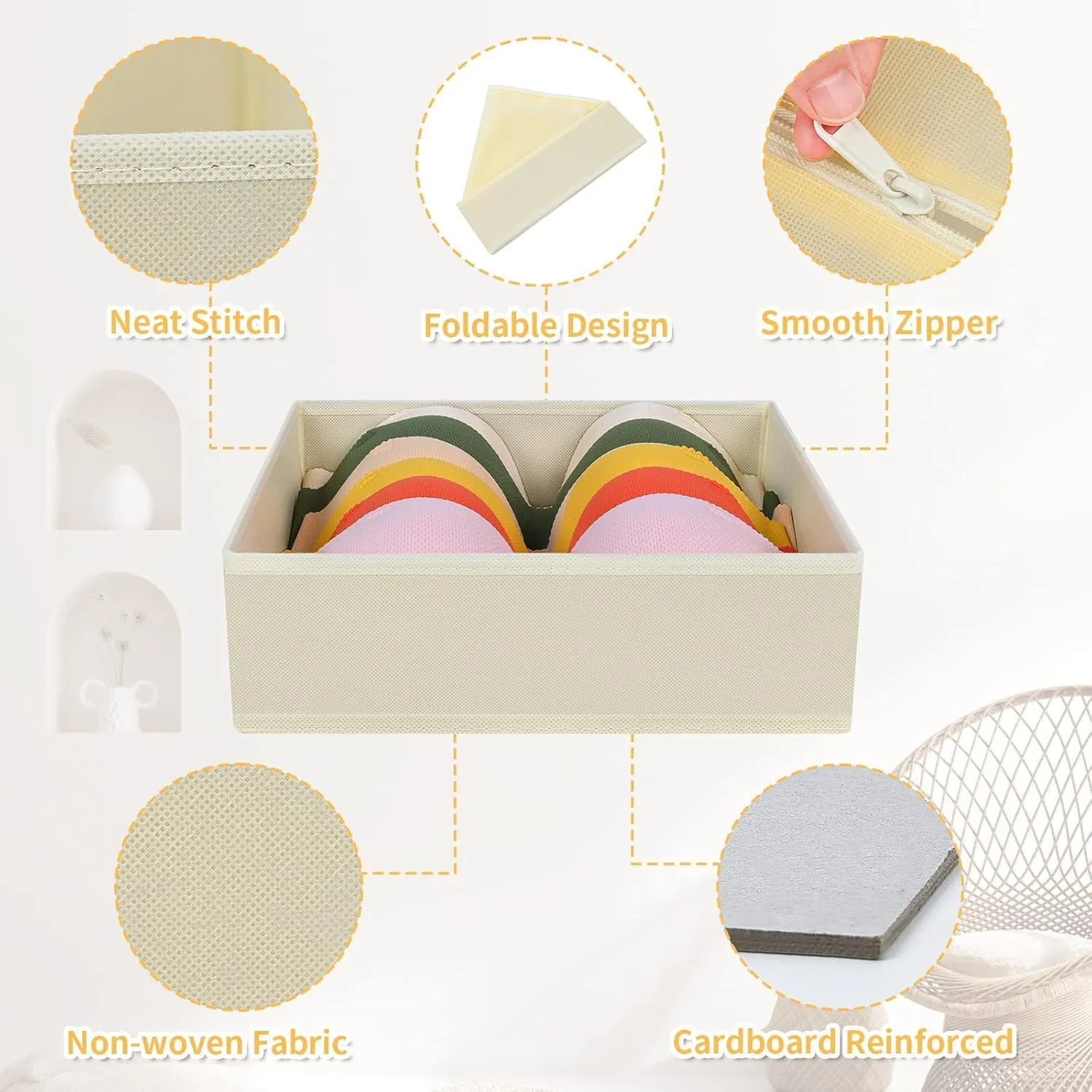DIMJ Drawer Organizer Clothes, 18 Pack Dresser Organizer, Foldable Closet Organizers and Storage, Fabric Dresser Drawer Organizers, Drawer Dividers for Nursery, Baby Clothes, Underwears, Sock (Beige)