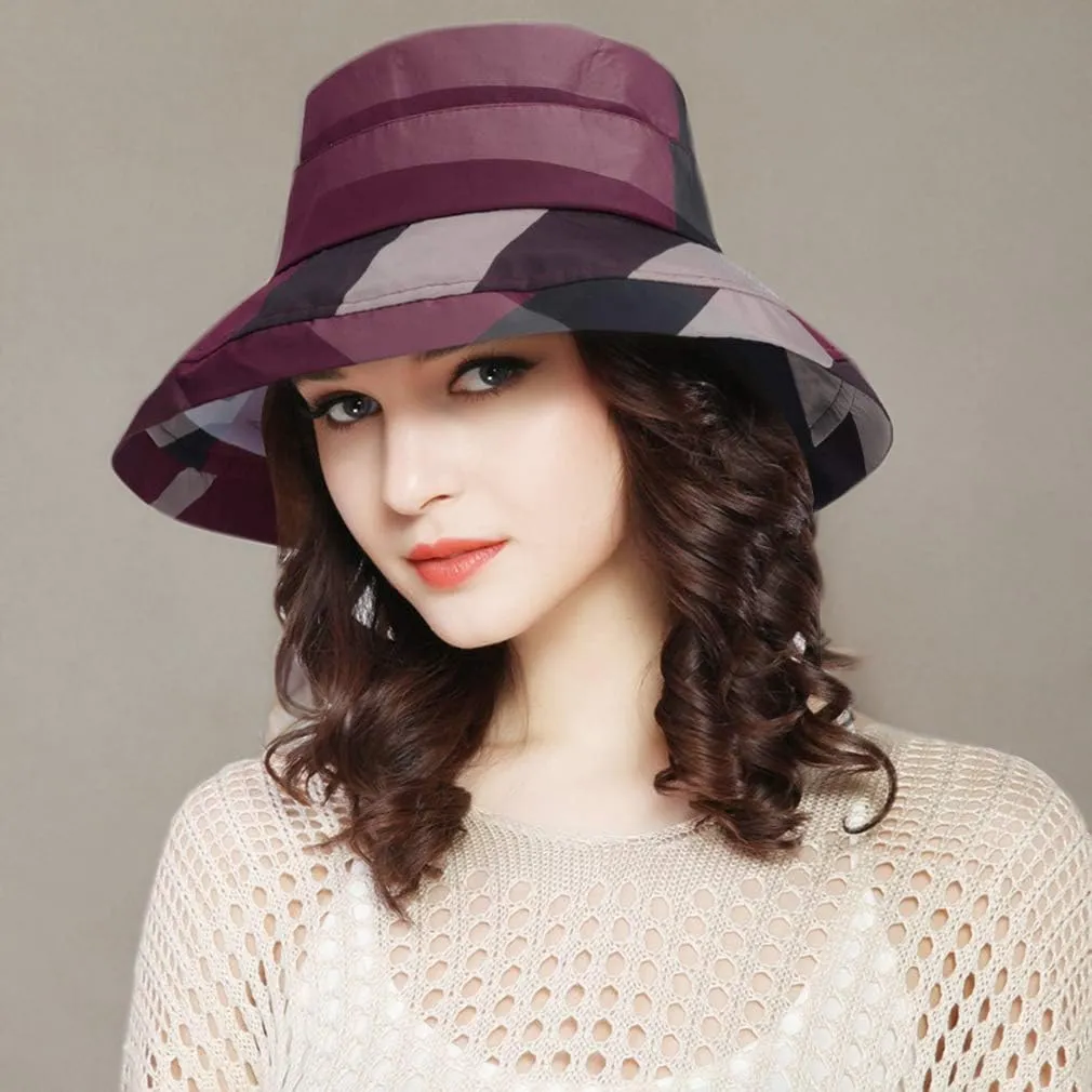 DOCILA Stylish Bucket Hats for Women Foldable Outdoor Plaid Fisherman Sun/Rain Cap with Chin Strap