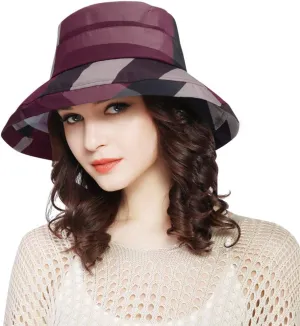 DOCILA Stylish Bucket Hats for Women Foldable Outdoor Plaid Fisherman Sun/Rain Cap with Chin Strap
