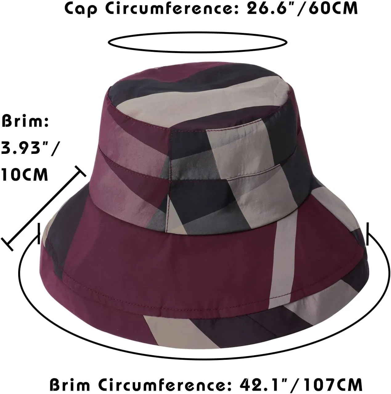 DOCILA Stylish Bucket Hats for Women Foldable Outdoor Plaid Fisherman Sun/Rain Cap with Chin Strap